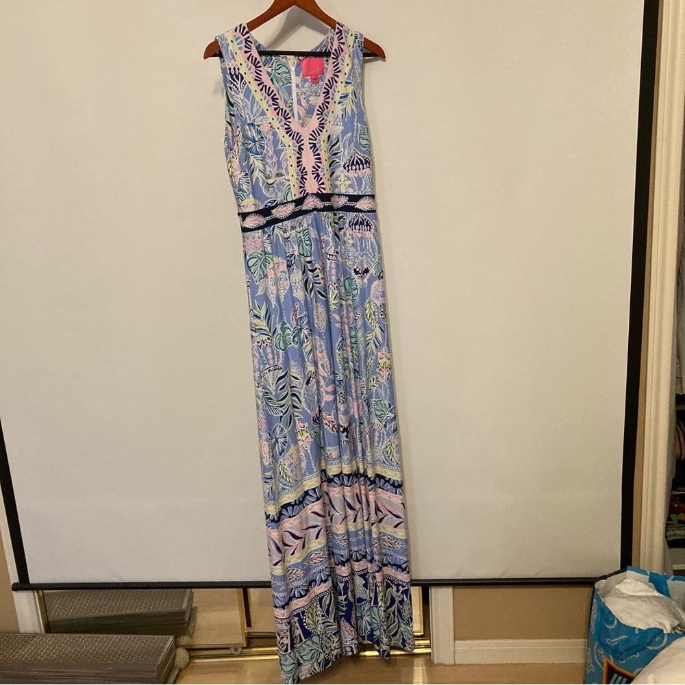 Lilly Pulitzer Light Blue Floral V-Neck Maxi Dress